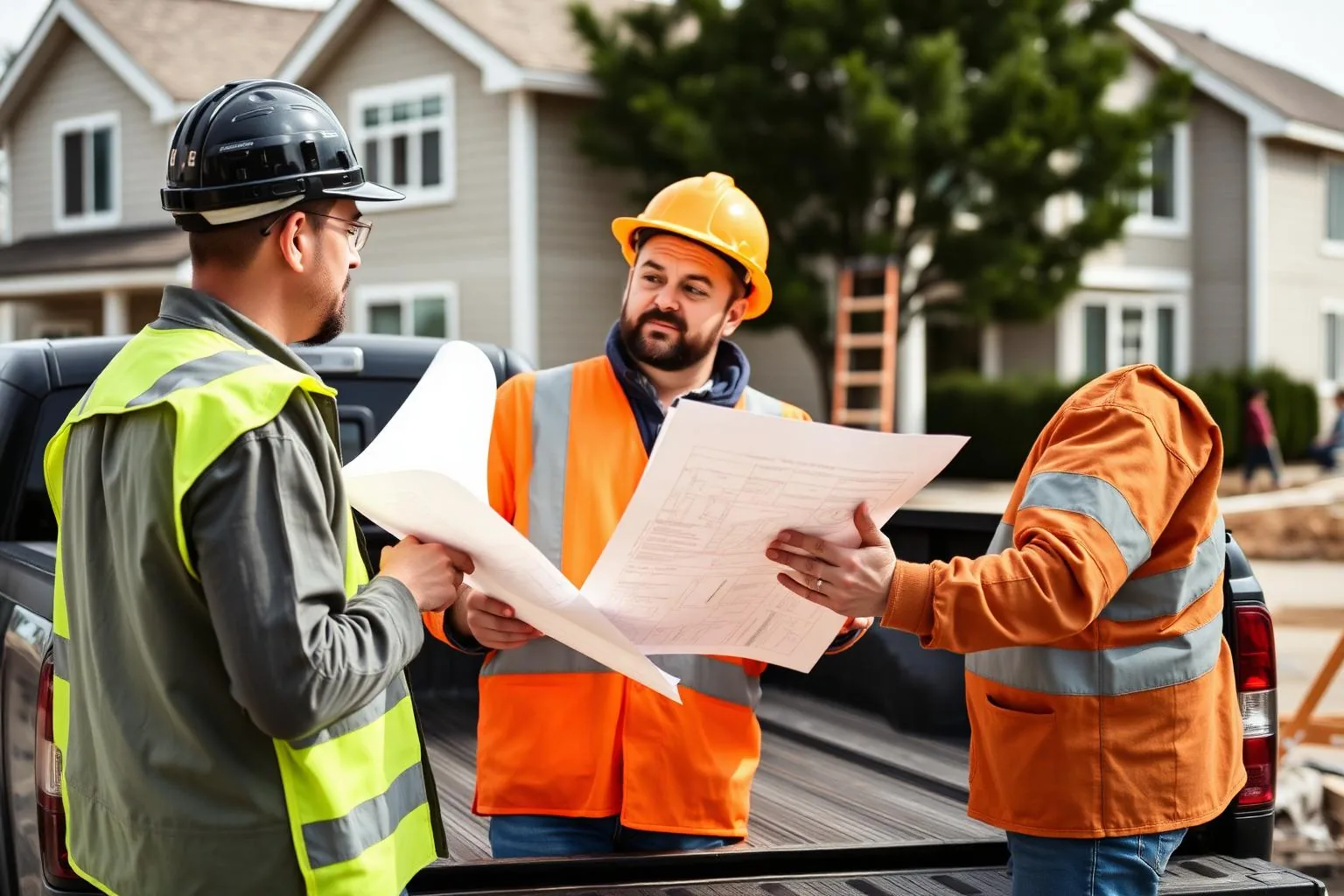 A builder reviewing plans on site in Sharon Woods, Charlotte