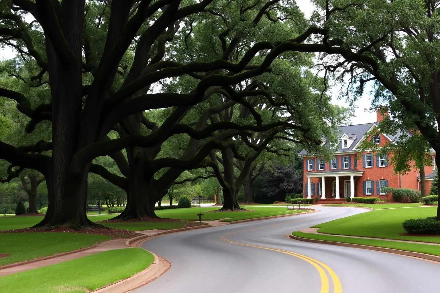 Mature hardwoods over an established south Charlotte street near Foxcroft