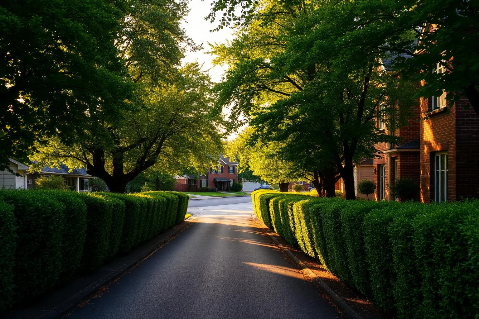 Tree-lined street near Sharon Woods leading toward south Charlotte's dining corridors