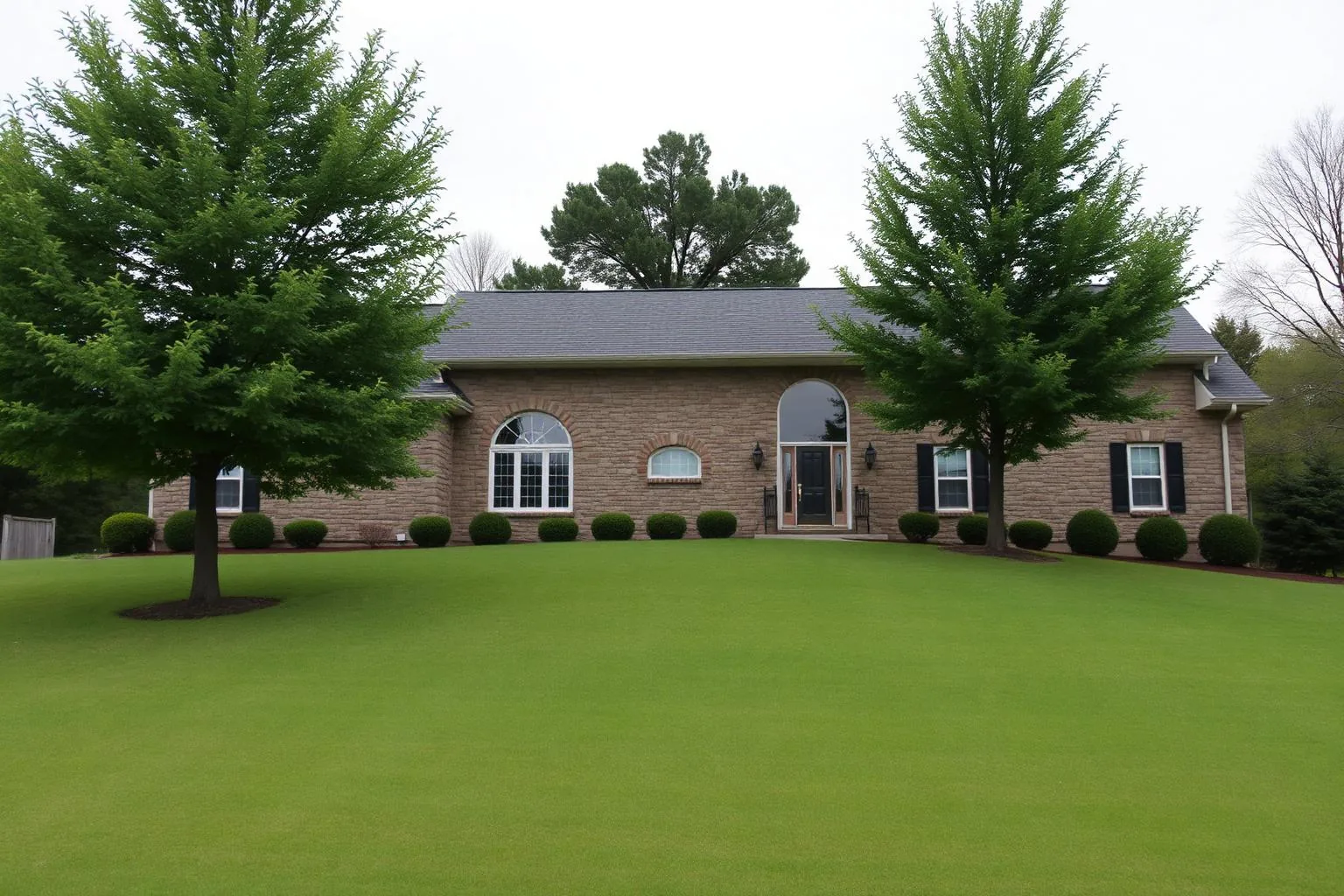 Split-level and ranch rooflines among hardwoods in Sharon Woods, Charlotte