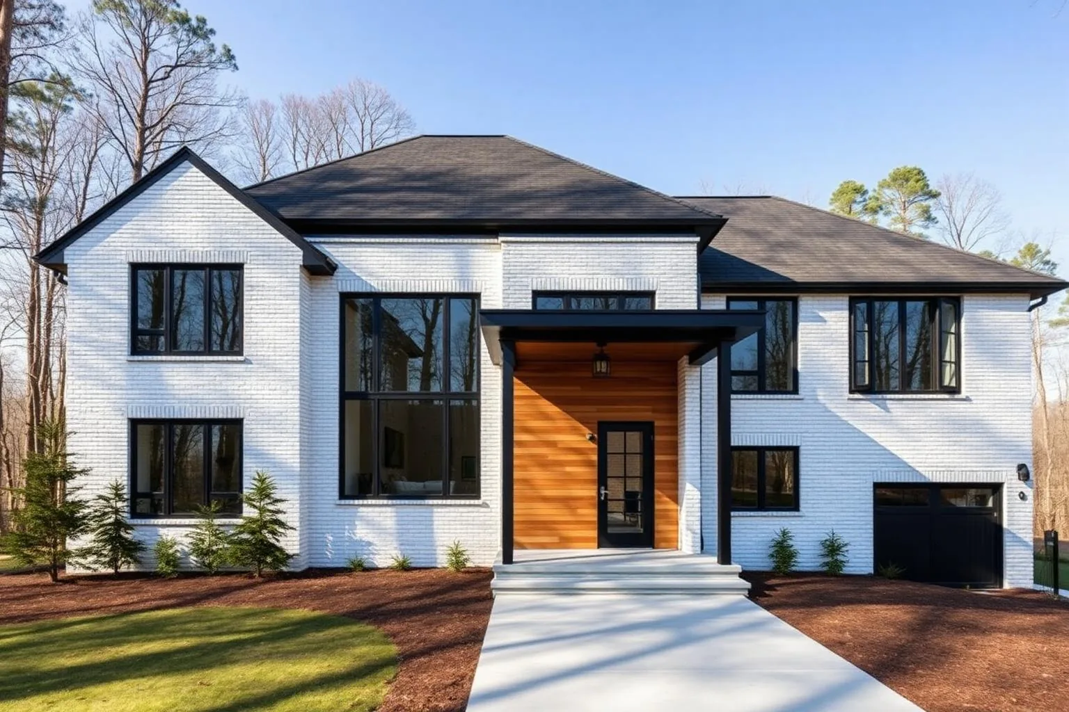 A newly built custom home sited among mature trees in Sharon Woods, Charlotte