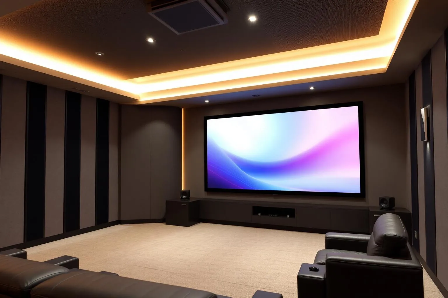 A media and living space with integrated audio video in a Sharon Woods home