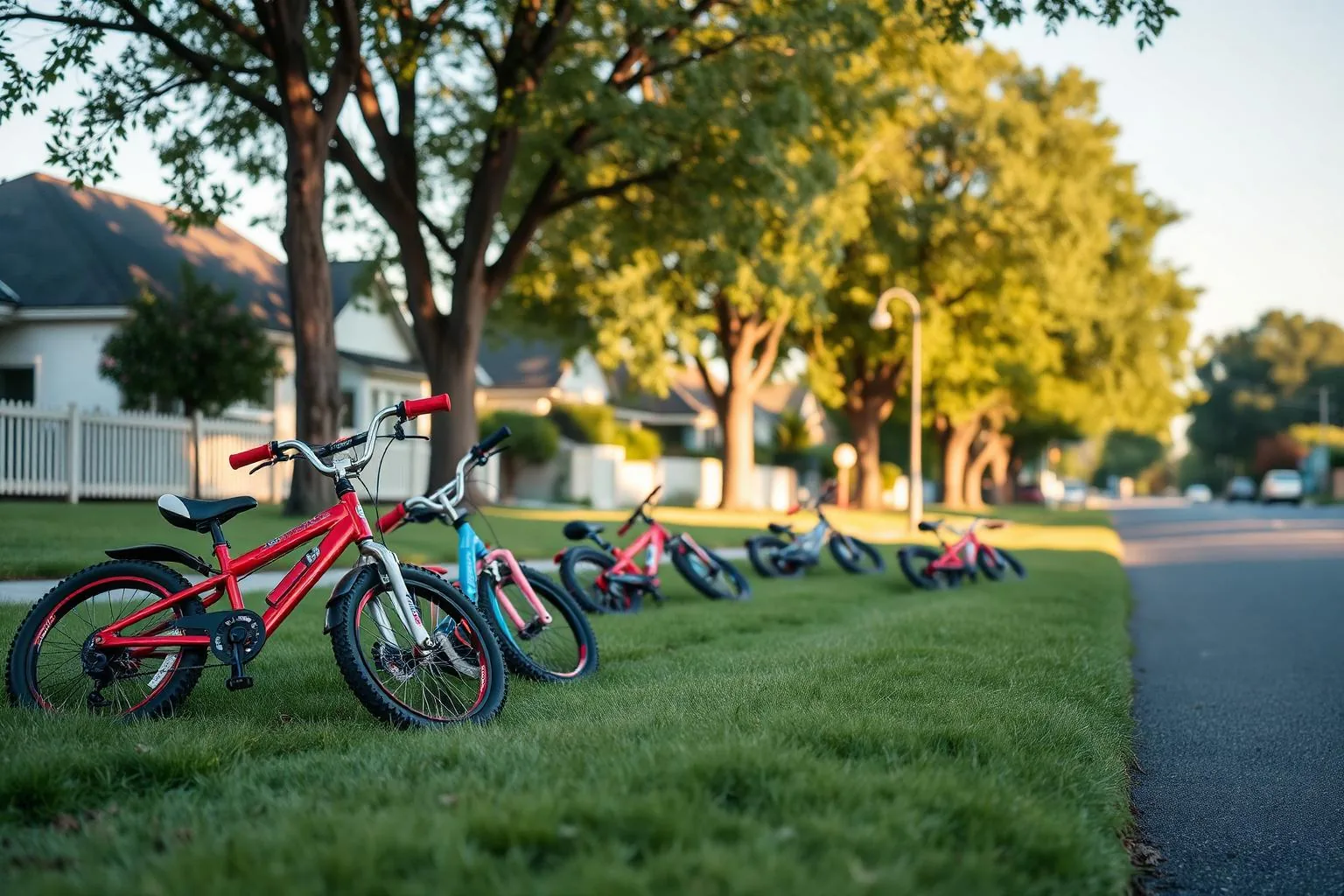 Children's bicycles on a quiet Sharon Woods street in the afternoon