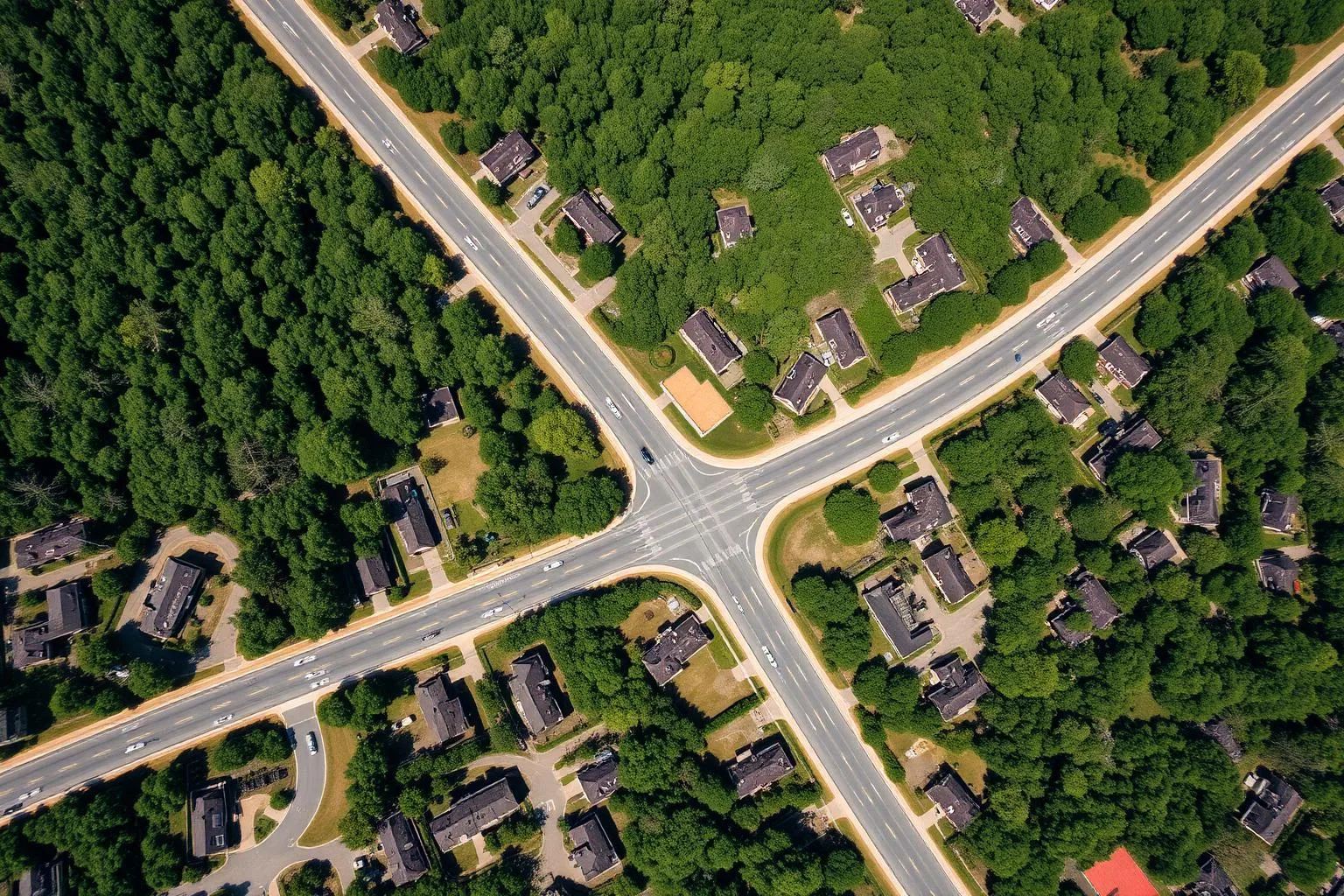 Aerial view of the road network surrounding Sharon Woods in Charlotte
