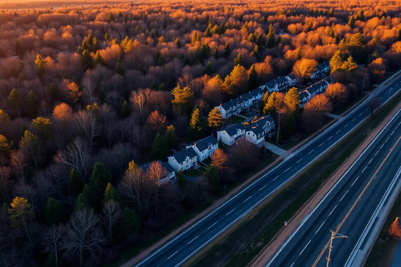 Aerial view of homes along the western Park Road edge of Sharon Woods, Charlotte