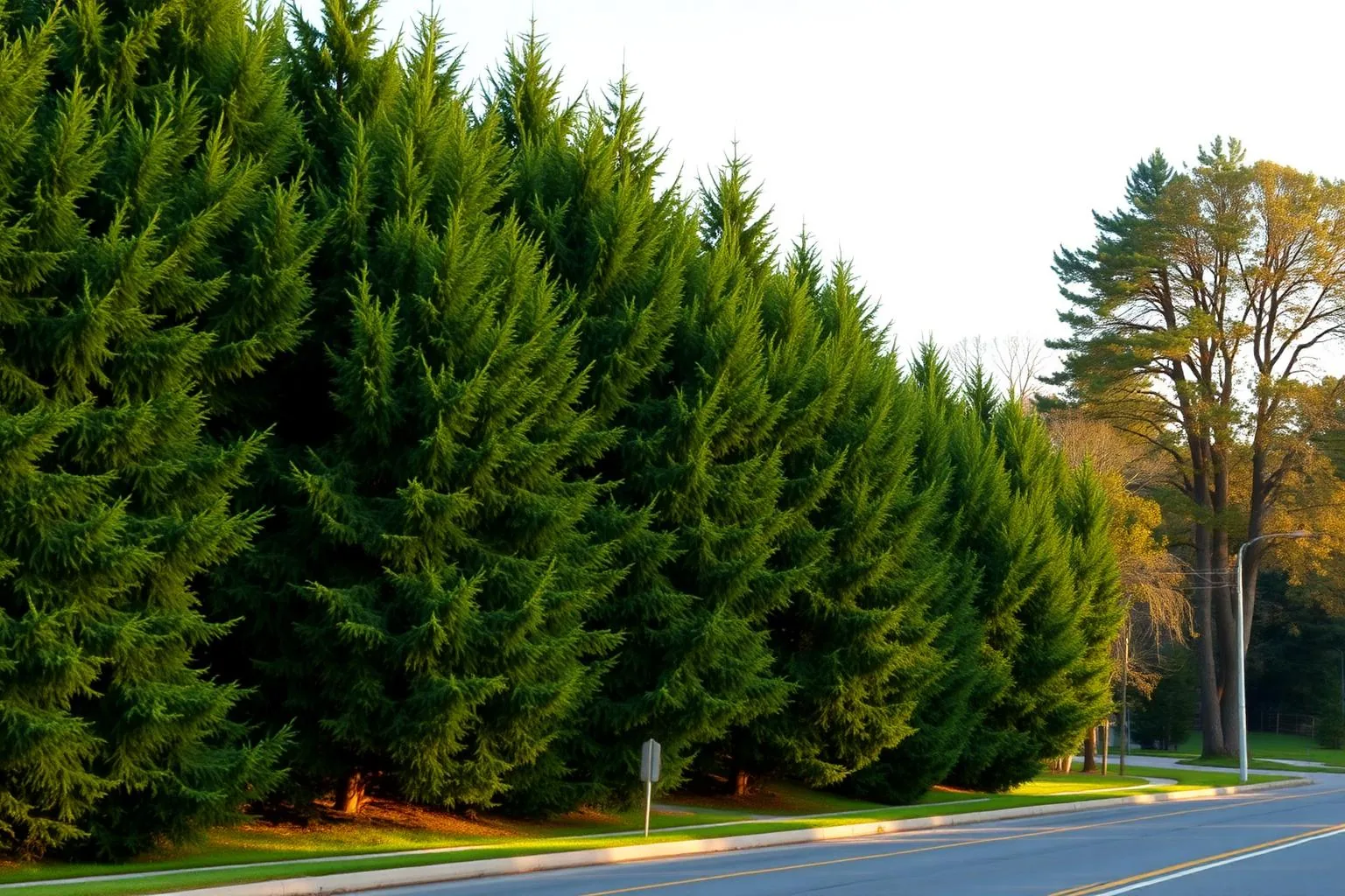 Mature tree screening along the Fairview Road edge of Sharon Woods, Charlotte